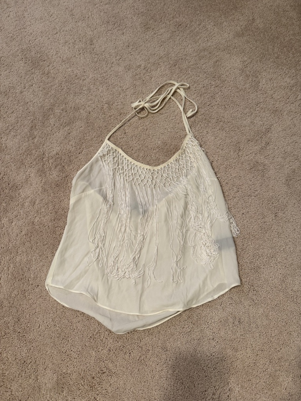 Women's Cream Fringe Halter Tank Top